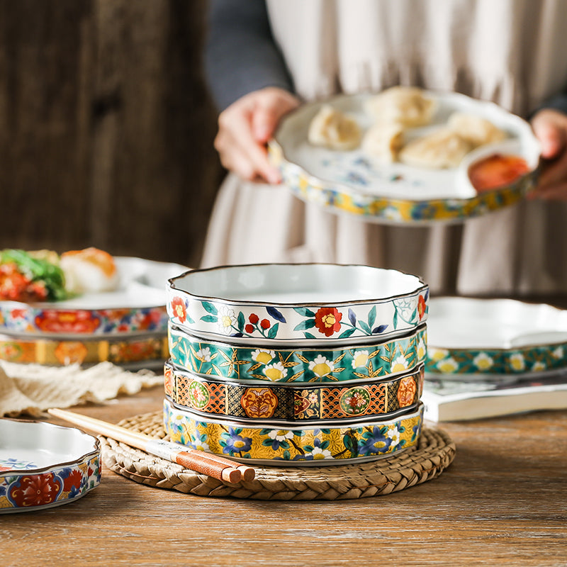 Ceramic - Dip Dish Starter/Serving Plate - Round - Oriental Sunshine Bloom