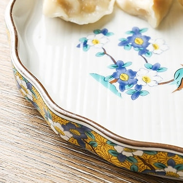 Ceramic - Dip Dish Starter/Serving Plate - Round Large - Oriental Sunshine Bloom