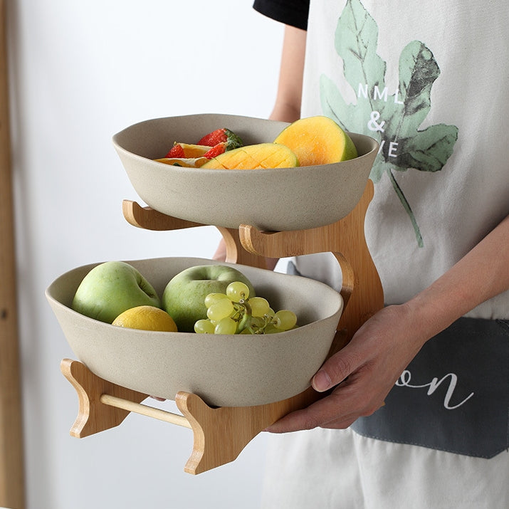 Ceramic - Fruit Bowl - Dual with Stand - Sand