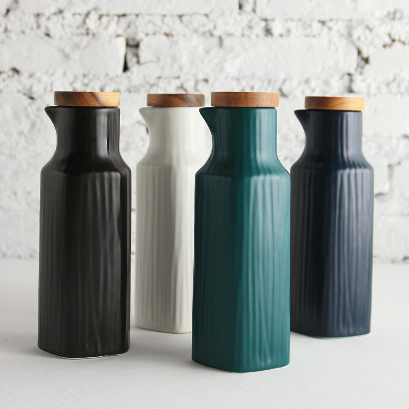 Oil Bottle with Wooden Lid - Cascade Cobalt Blue - Set of 2 bottles