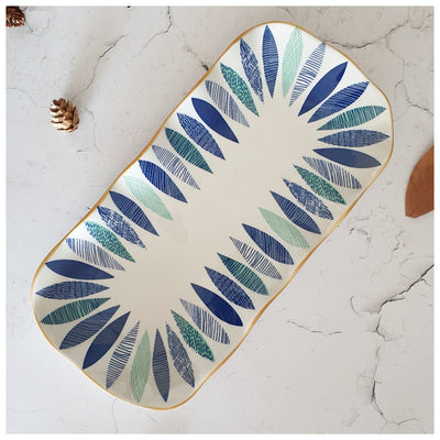 Ceramic - Starter/Serving Deep Plate - Rectangle - Feather Blue