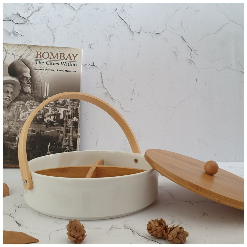 Ceramic - Snack Bowl with Bamboo Lid (Round)