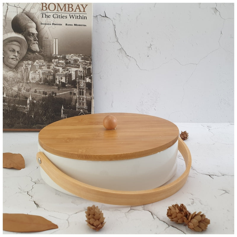 Ceramic - Snack Bowl with Bamboo Lid (Round)