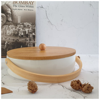 Ceramic - Snack Bowl with Bamboo Lid (Round)