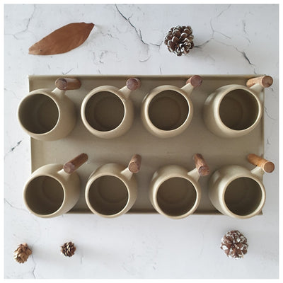 Ceramic - Tea Set - Sand + 8 Mugs with Tray