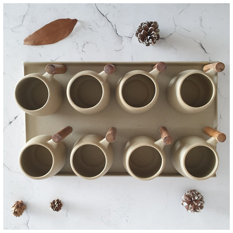 Ceramic - Tea Set - Sand + 8 Mugs with Tray