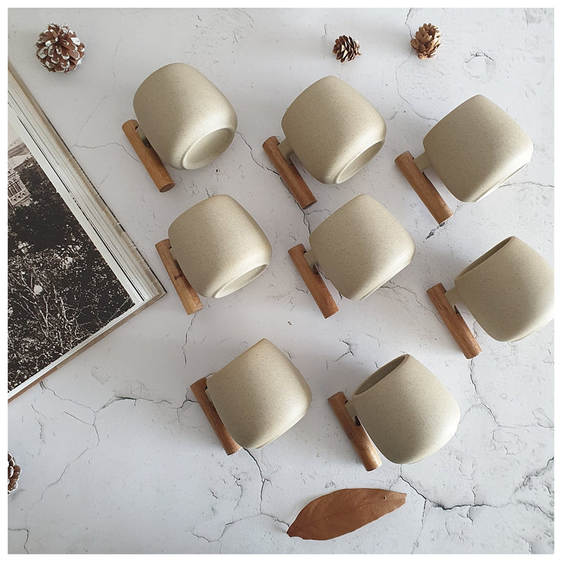 Ceramic - Tea Set - Sand + 8 Mugs with Tray