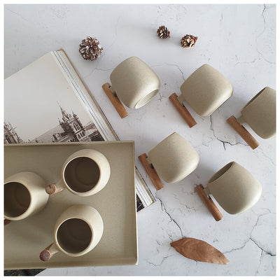 Ceramic - Tea Set - Sand + 8 Mugs with Tray