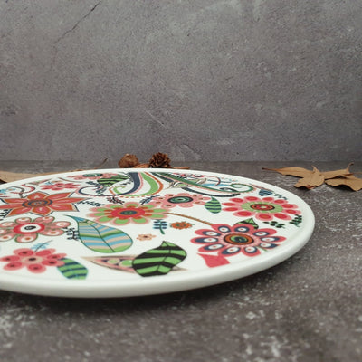 Ceramic - Floral Printed - Round Cake Platter