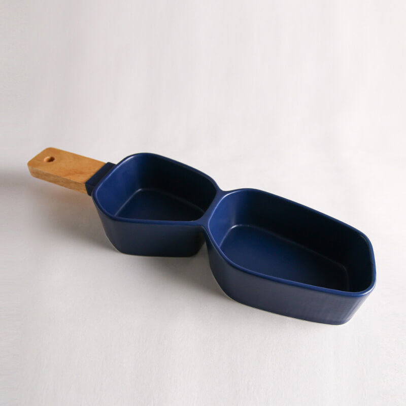 Ceramic, Cascade Cobalt Blue  - Wooden Handle Nut Bowl with Small Matching Bowl