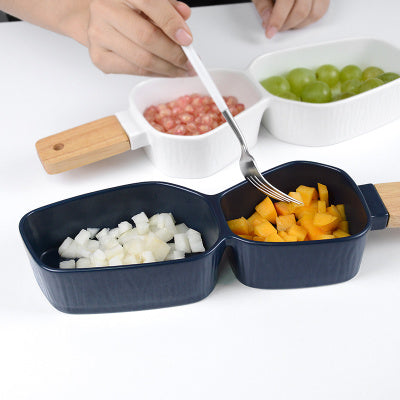 Ceramic, Cascade Cobalt Blue  - Wooden Handle Nut Bowl with Small Matching Bowl