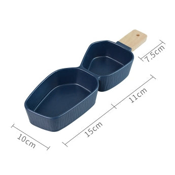 Ceramic, Cascade Cobalt Blue  - Wooden Handle Nut Bowl with Small Matching Bowl