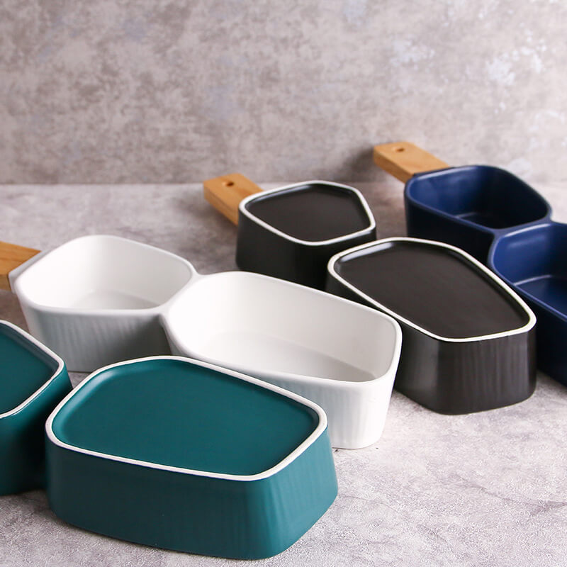 Ceramic, Cascade Cobalt Blue  - Wooden Handle Nut Bowl with Small Matching Bowl
