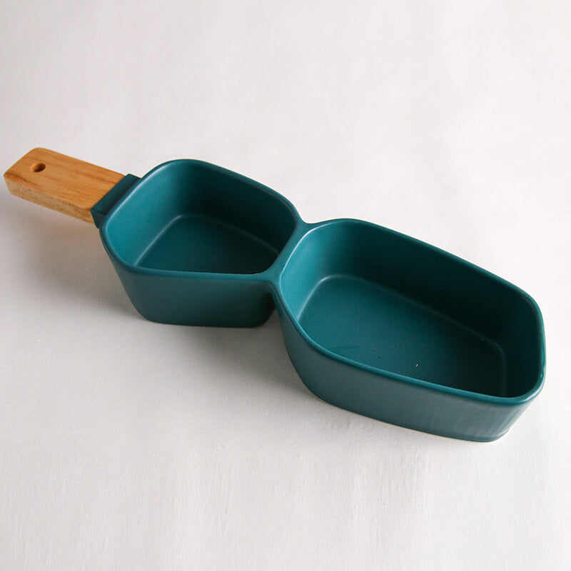 Ceramic, Envy Collection Green - Wooden Handle Nut Bowl with Small Bowl