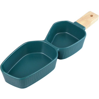 Ceramic, Envy Collection Green - Wooden Handle Nut Bowl with Small Bowl