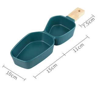 Ceramic, Envy Collection Green - Wooden Handle Nut Bowl with Small Bowl