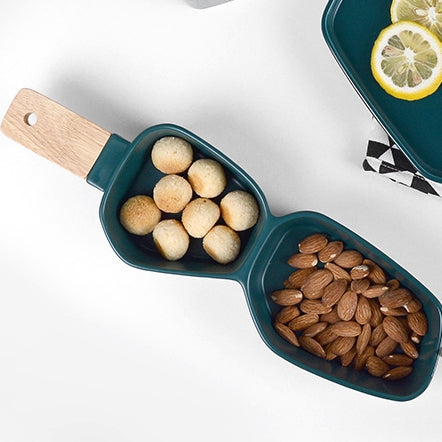 Ceramic, Envy Collection Green - Wooden Handle Nut Bowl with Small Bowl
