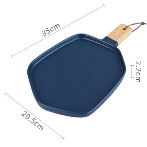 Cascade Cobalt Blue Ceramic - Wooden Handle Large Hex Platter with Large White Bowl