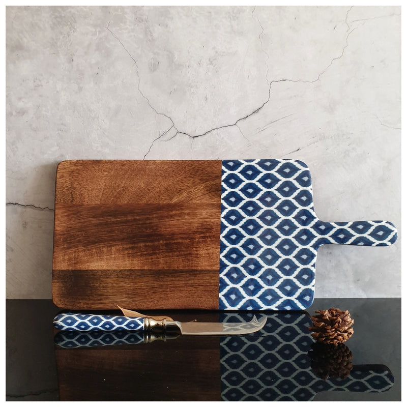 Cheese Board & Knife Set - Ikat Blue