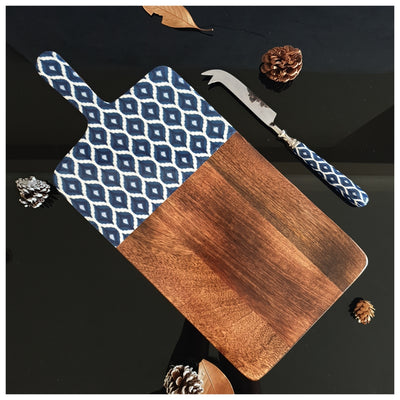 Cheese Board & Knife Set - Ikat Blue