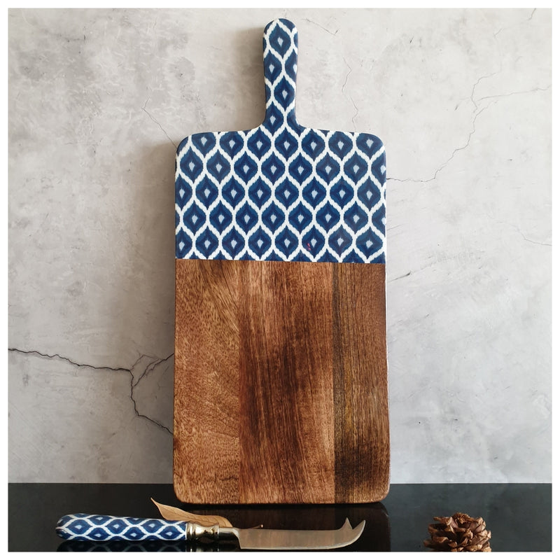 Cheese Board & Knife Set - Ikat Blue