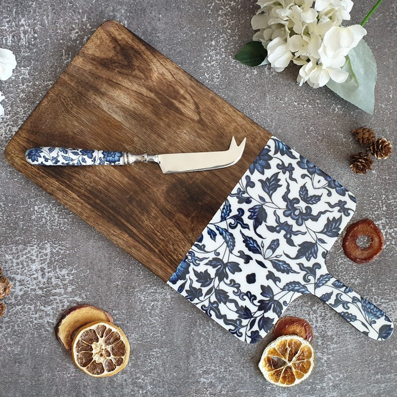 Cheese Board & Knife Set - Indigo Blue Floral