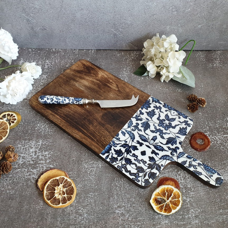 Cheese Board & Knife Set - Indigo Blue Floral