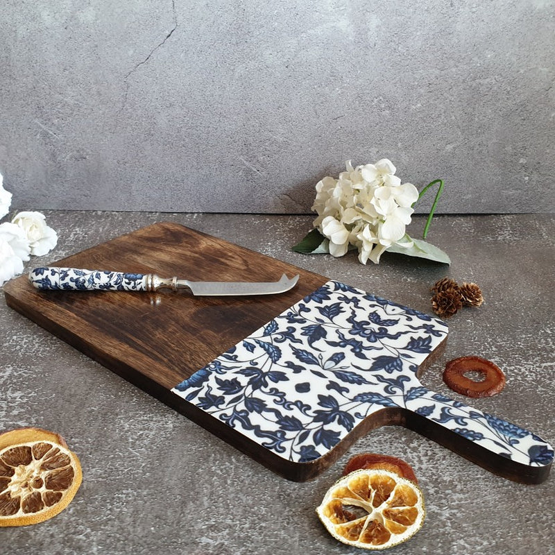 Cheese Board & Knife Set - Indigo Blue Floral