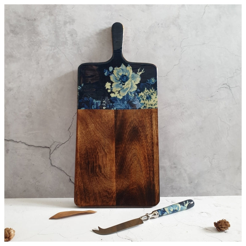 Cheese Board & Knife Set - Denim Blue Floral