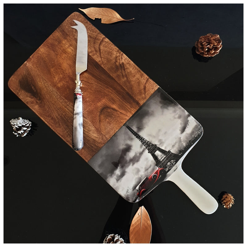 Cheese Board & Knife Set - Eiffel & Red Car