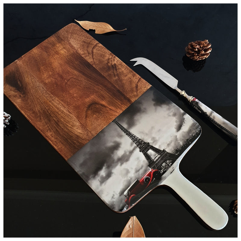 Cheese Board & Knife Set - Eiffel & Red Car