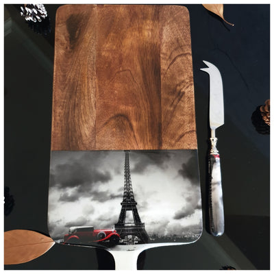 Cheese Board & Knife Set - Eiffel & Red Car