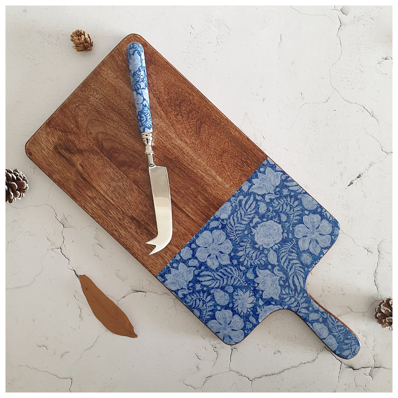 Cheese Board & Knife Set - Blue Lotus