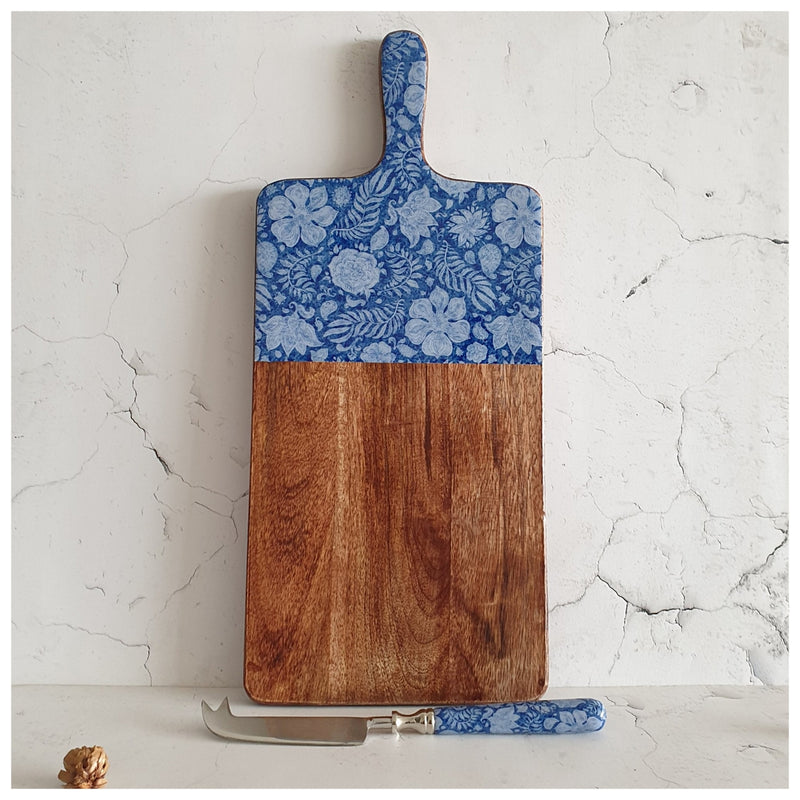 Cheese Board & Knife Set - Blue Lotus