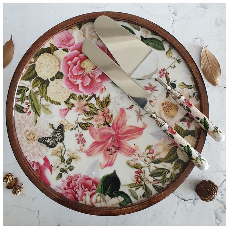 Cake Stand (Flat) with 2 Servers (Large) - Alice in Wonderland (White)