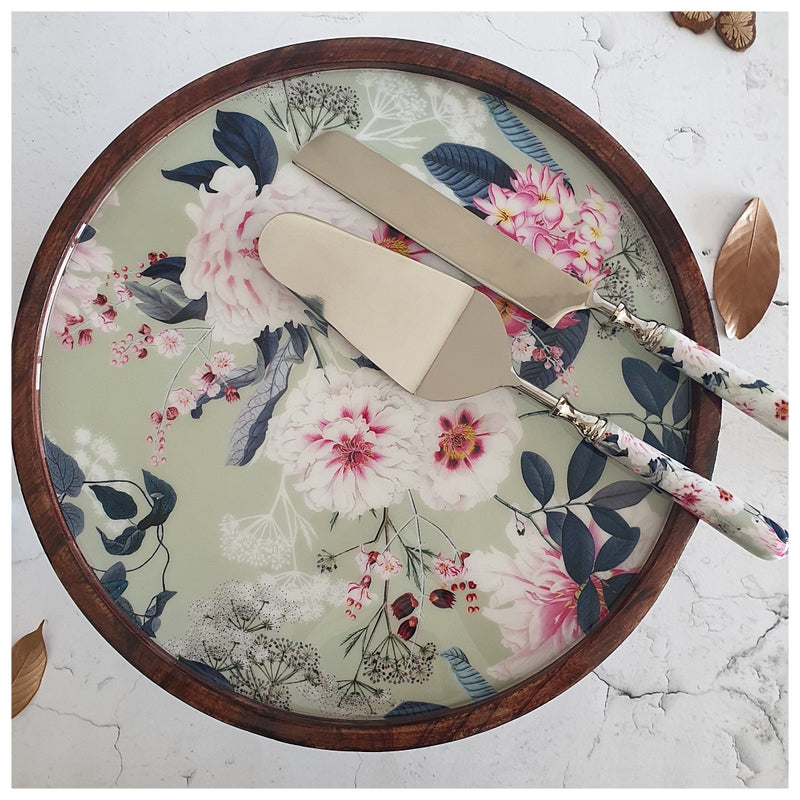 Cake Stand (Flat) with 2 Servers (Large) - Desert Rose (Mint)