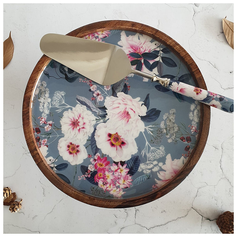 Cake Stand (Flat) with Matching Server (Medium) - Desert Rose Grey