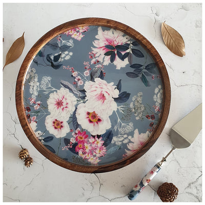 Cake Stand (Flat) with Matching Server (Medium) - Desert Rose Grey