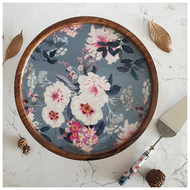 Cake Stand (Flat) with Matching Server (Medium) - Desert Rose Grey
