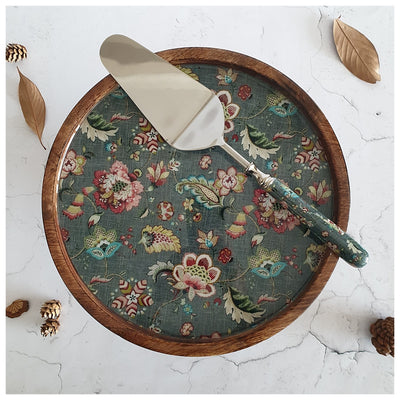 Cake Stand (Flat) with Matching Server (Medium) - Earthy Meadow