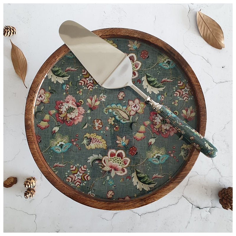 Cake Stand (Flat) with Matching Server (Medium) - Earthy Meadow