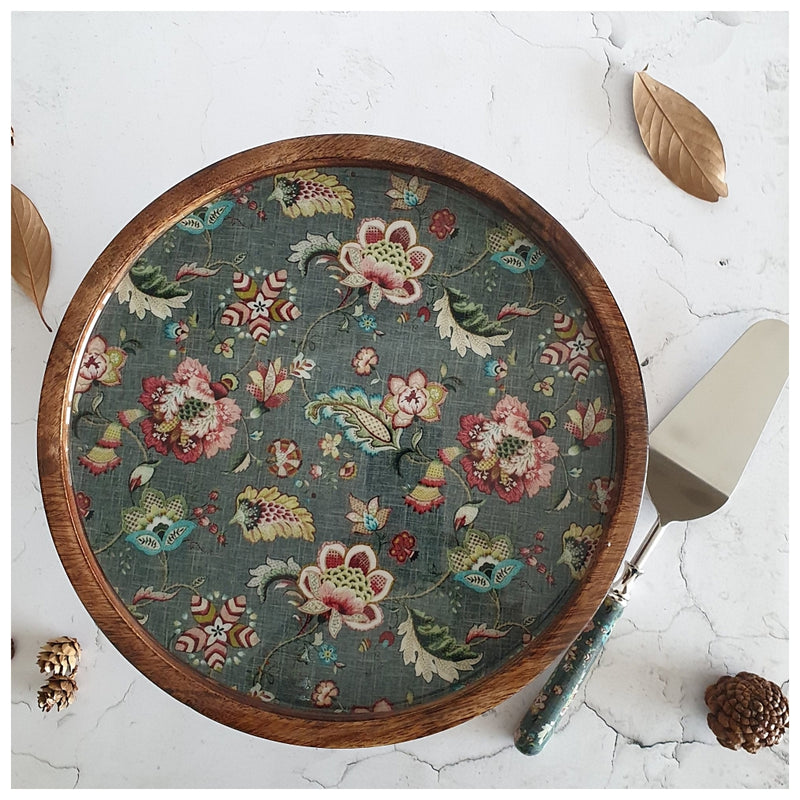 Cake Stand (Flat) with Matching Server (Medium) - Earthy Meadow