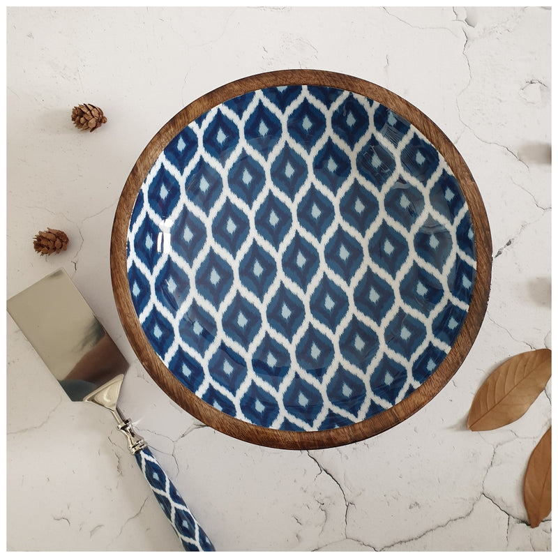 Cake Stand with Matching Server (Small) - Blue & White Ikat