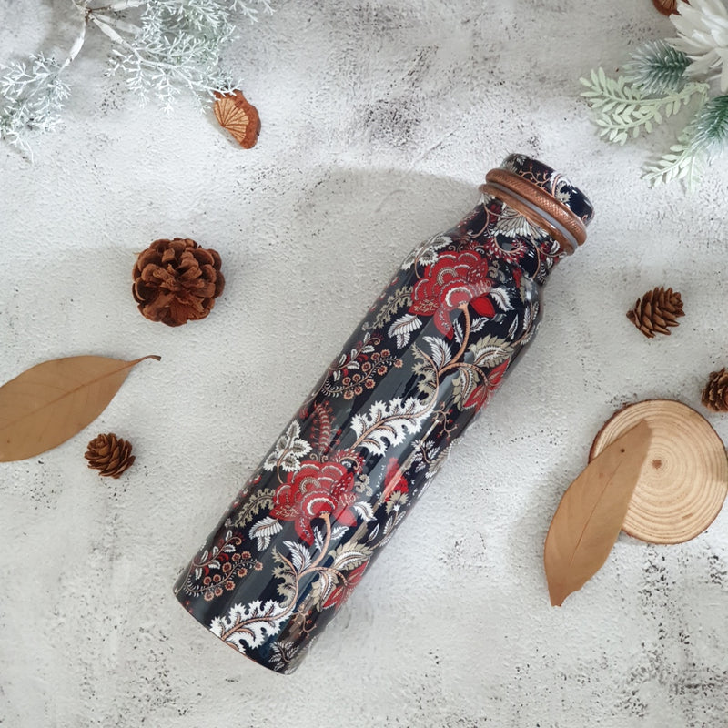 Copper Bottle 950 ml - Dark Blue Floral