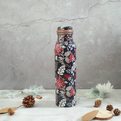 Copper Bottle 950 ml - Dark Blue Floral