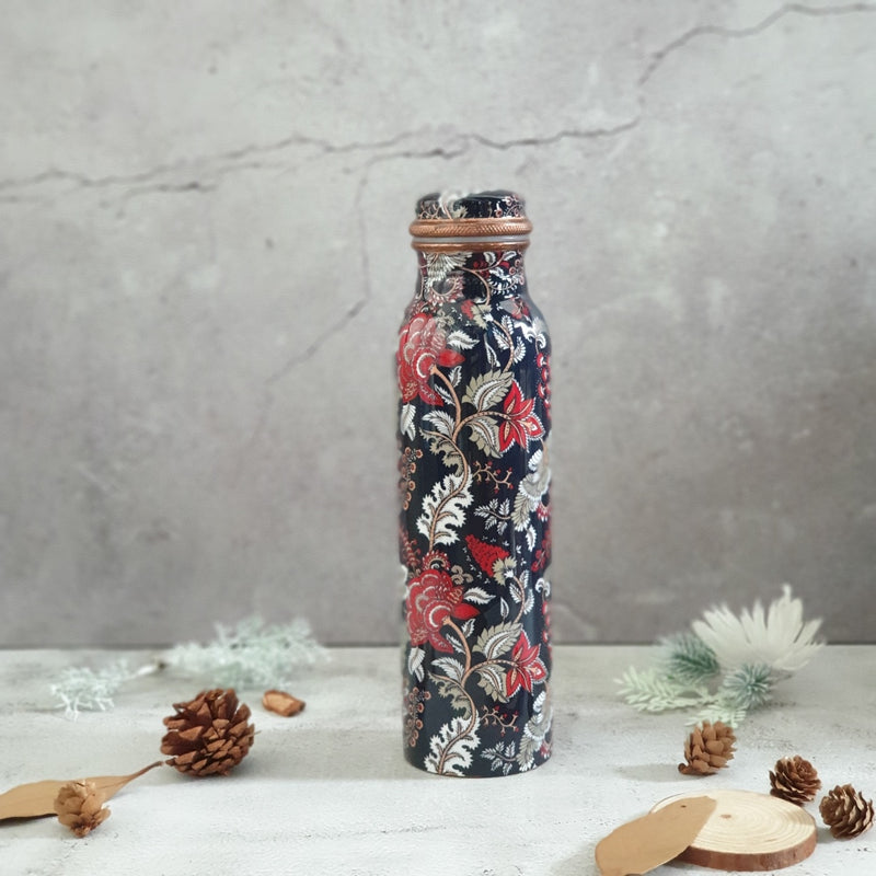 Copper Bottle 950 ml - Dark Blue Floral
