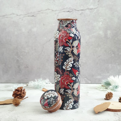 Copper Bottle 950 ml - Dark Blue Floral
