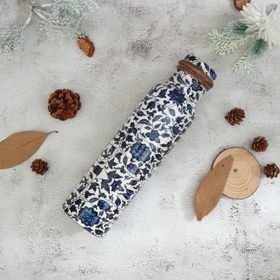 Indigo Blue Floral Copper Bottle