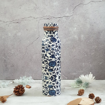 Indigo Blue Floral Copper Bottle