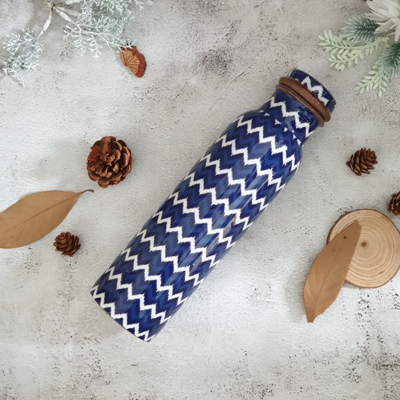 Copper Bottle 950 ml - Dark Blue & White Chevron